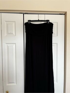 Max Studio Black Strapless Maxi Skirt with Fold-Over Waist